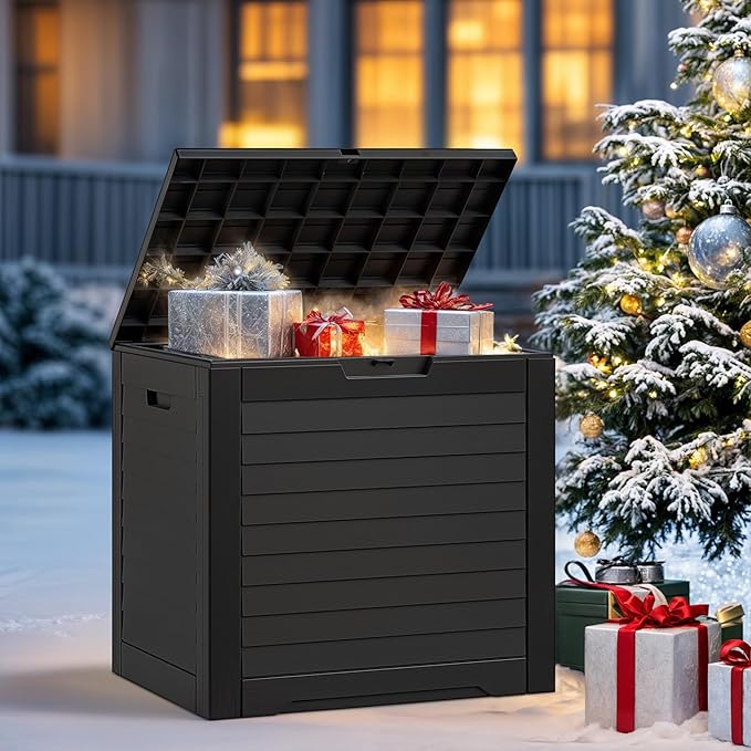 YITAHOME 35 Gallon Outdoor Storage Box, Waterproof Resin Deck Box and Package Delivery with Lockable Lid for Patio Furniture Cushions, Pool Accessories, Garden Tools, Black