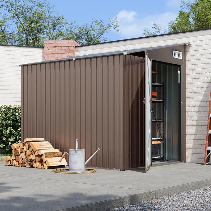 5x7 FT Lean to Shed, Outdoor Metal Storage Shed, Utility Steel Tool Shed with Lockable Door for Bike, Garden, Backyard, Patio, Lawn