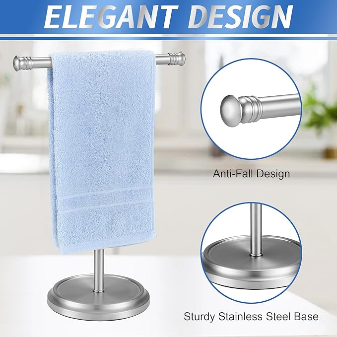 Hand Towel Holder Stand, Stainless Steel Free Standing Towel Rack Stand, Rust-Proof Towel Bar for Bathroom Kitchen Countertop, Brushed Nickel, 2 Pack