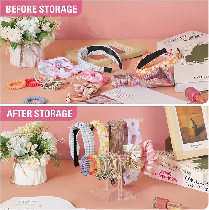 Headband Holder Scrunchie Holders Acrylic, Clear Hair Ties Stand Organizer, Headband Display Stand, Scrunchie Storage Organizers, Hair Accessories Organizer for Women and Girls