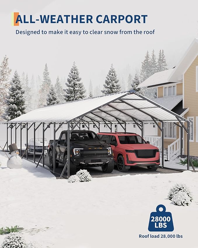 GarveeLife 20'x40'x12' Metal Carport for Multiple Vehicles, Heavy Duty Car Ports, Vertical Roof Design, All-Weather Use, for Full-Size Pickup Trucks, Boats, and Tractors