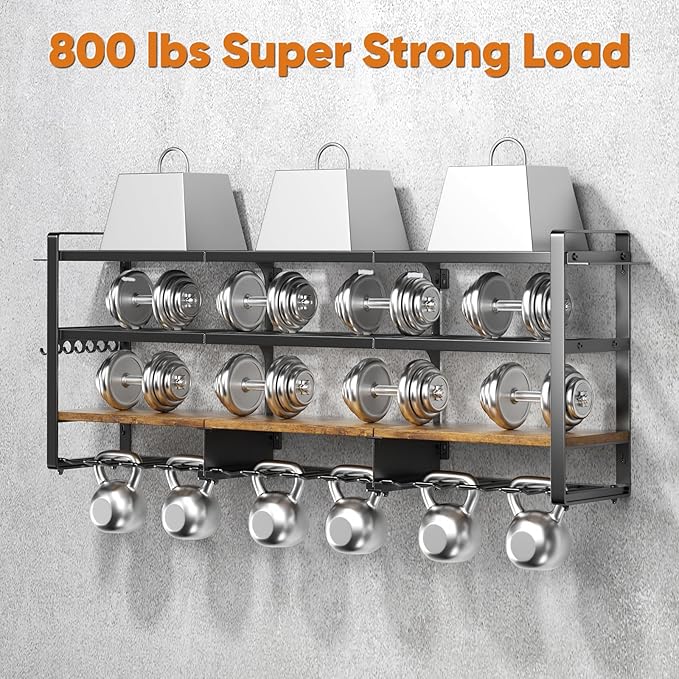 49.5" W Large Power Tool Organizer with Charging Station, 4 Layer Heavy Duty Utility Rack Loads 800lbs, Holds 8 Cordless Drills, Wall Mount Tool Shelf with 8-Outlet Power Strip, Gift for Men