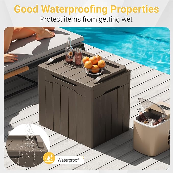 Greesum Outdoor Storage Box 31 Gallon Storage Box with Lid for Patio Furniture, Garden Tools, Pool Supplies, Waterproof and UV Resistant, Lockable, Dark Brown