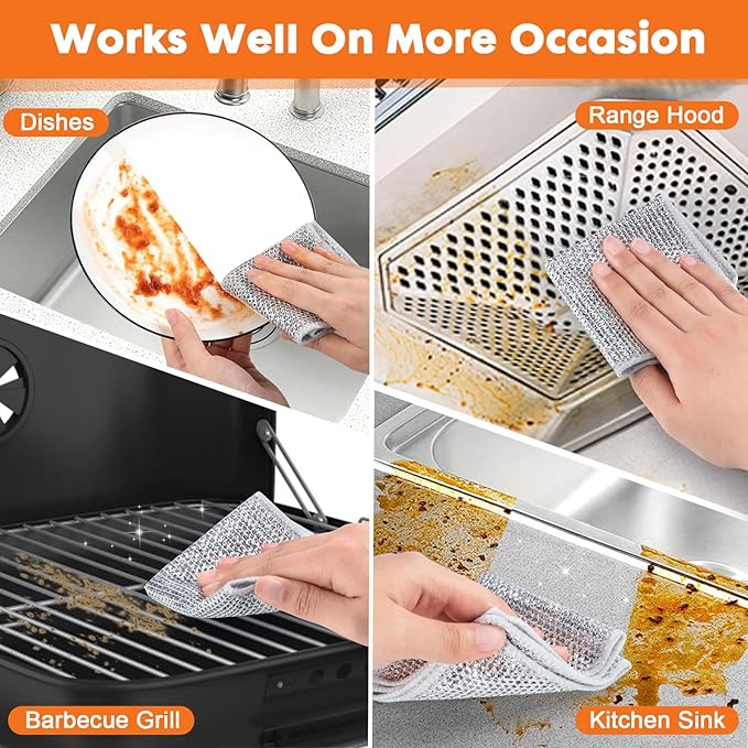COBETE Non Scratch Wire Dishcloth,Double-Layer Wire Dishwashing Rags for Wet and Dry,Wire Miracle Cleaning Towels and Dish Cloths Multipurpose for Washing Dishes,Cookware, Sinks,Stove Tops,Pack of 6