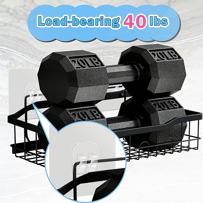 12 Pack Shower Caddy Adhesive, Upgrade Thick Bath Toy Storage Shelf Replacements, Waterproof Adhesive Hooks Strips Hangers for Kitchen Racks, Bathroom Storage, Shower Basket & Soap Holder