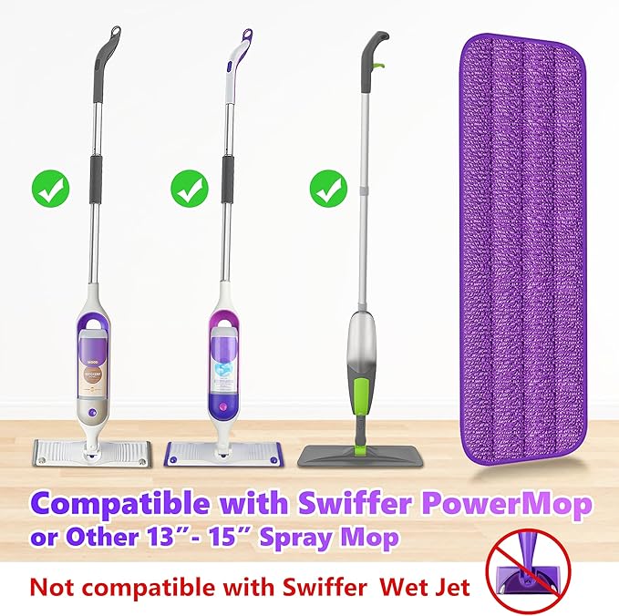 3 Pack Reusable Mop Pads Compatible with Swiffer PowerMop, Wood Floor Pads Microfiber Mop Replacement Refills Machine Washable for All Floor Surfaces