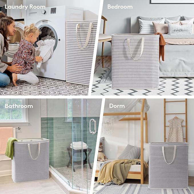 Lifewit 3 Pack Laundry Hamper Large Collapsible Laundry Baskets, Freestanding Waterproof Clothes Hamper with Easy Carry Handles in Laundry Room Bedroom Bathroom College Dorm, Grey, 3 x 100L