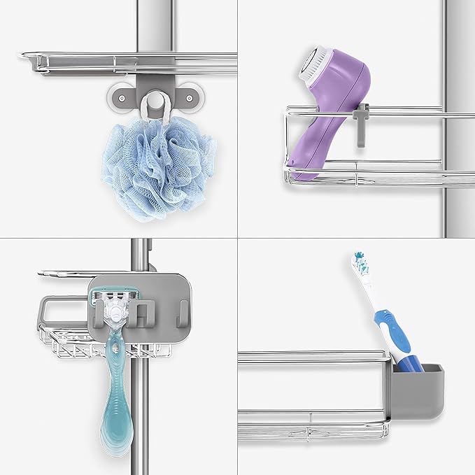 simplehuman Adjustable and Extendable Shower Caddy XL, Stainless Steel and Anodized Aluminum