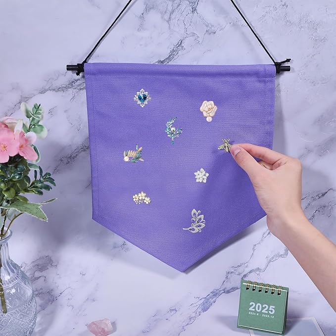 GLOBLELAND 3PCS 470x315mm/18.5x12.4inch Purple Wall Hanging Brooch Organizer Canvas Enamel Pin Display Banner Wall Hanging Pin Collection Storage Organizer for Pin Earrings Necklace