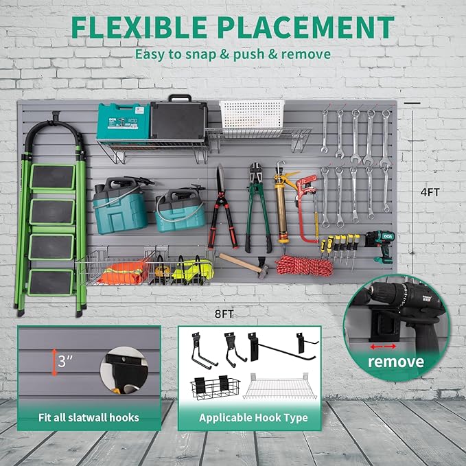Slat Wall Paneling Garage Slat Wall Storage Systems, Slatwall Panels 4x2 ft PVC Wall Panels Grey Slatwall Garage Storage & Organization Products