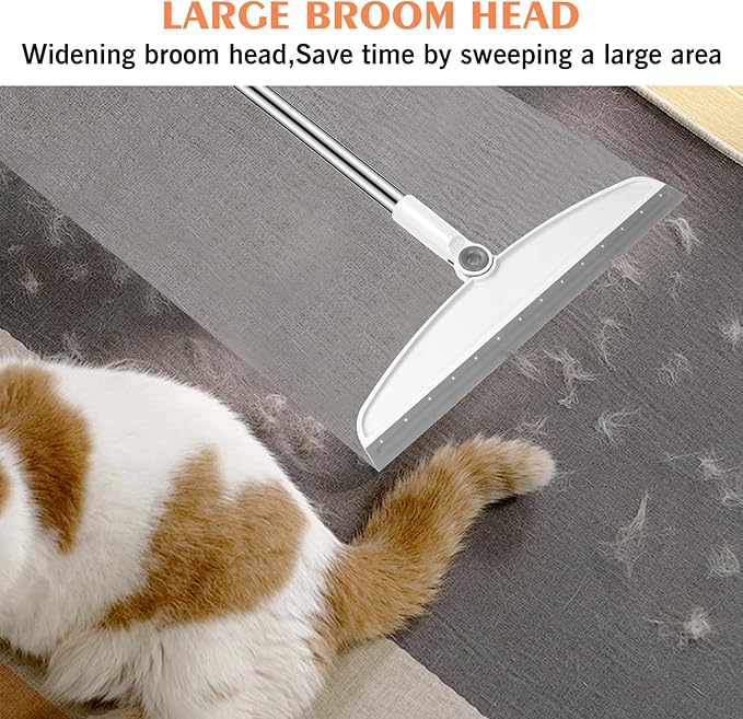 Multifunction Magic Broom, 54 Inch Adjustable Long Handle Silicone Floor Squeegee, Sweep and Scrape 2 in 1 Household Cleaning Broom for Floor, Bathrooms, Kitchens, Showers, Pet Hair, Glass,White
