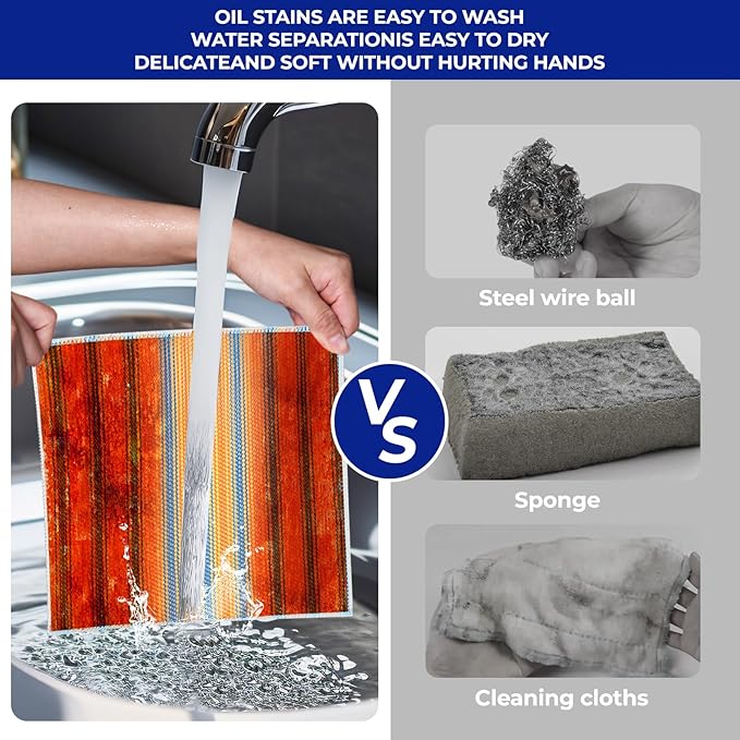 12PCS Non-Scratch Multipurpose Steel Wire Dishcloths - Reusable Quick-Dry Odor-Free Scrub Cloths for Dishes, Kitchen Cleaning Cloths for Cookware, Sinks, Stove Tops(9.84X9.84)