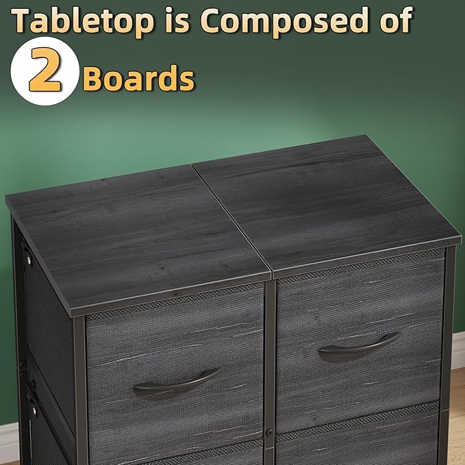 4 Drawer Lateral File Cabinet, Mobile Filing Cabinet for Large Printer, Home Office Functional Small Office Storage Cabinet & Printer Stand, Fits Letter/A4, Charcoal Black Grain Print