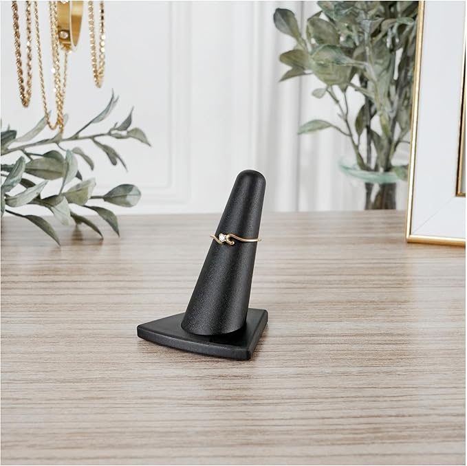 Plymor Black Rubber Ring Finger Display, Single on Triangular Base, 2" W x 1.625" D x 2.125" H (Pack of 2)