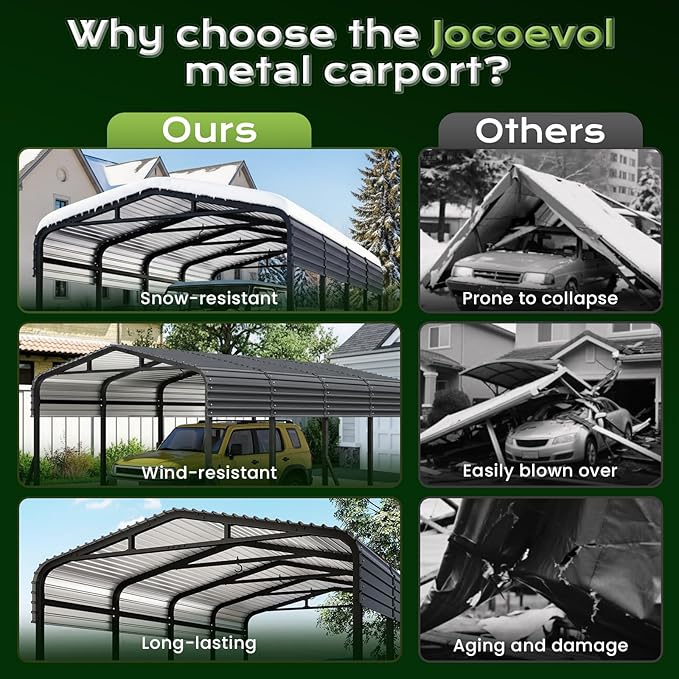 12x20FT Heavy Duty Metal Carport, Outdoor Portable Car Garage w/Reinforced Support Rods & Windproof Ground Anchors, All-Season Versatile Outdoor Shelter for Car Boats Truck