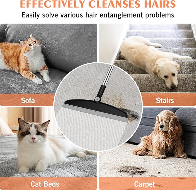 Multifunction Magic Broom, 54 Inch Adjustable Long Handle Silicone Floor Squeegee Broom, Sweep and Scrape 2 in 1 Household Cleaning Brooms for Floor, Bathrooms, Showers, Tile, Pet Hair, Black Grey