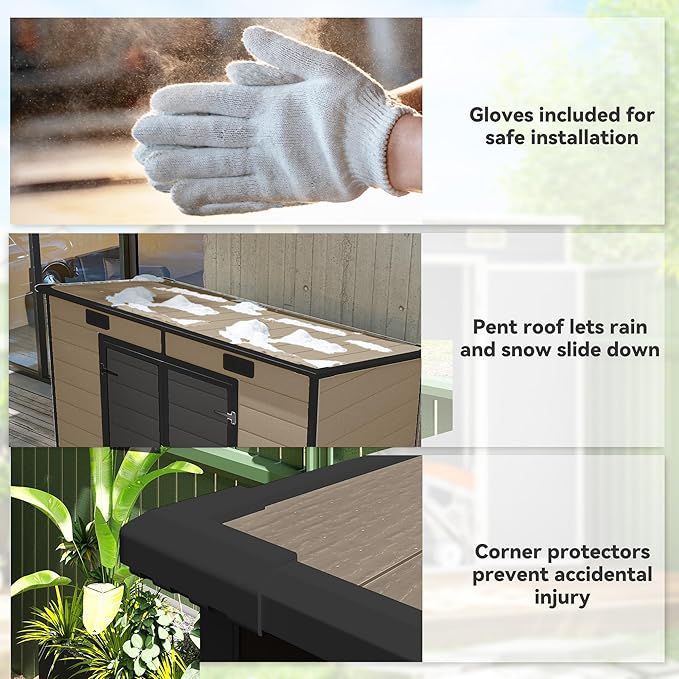 Outsunny 8' x 4' Outdoor Storage Shed, Waterproof Resin Plastic Shed with Floor, Window, Lockable Door and Vents, All-Weather Garden Tool Shed for Backyard, Patio, Lawn, Brown