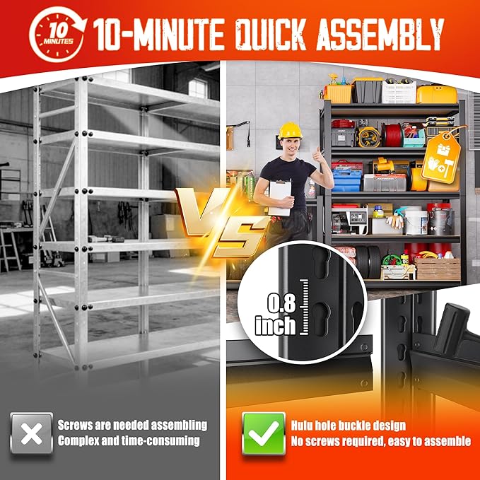 Garage Shelving-2050 lbs 5 Tier Storage Shelves,Adjustable Heavy Duty Metal Shelving Unit and Storage Large Rack,Utility Steel Shelf for Warehouse Industrial Pantry Basement -78"x46"x20",Black