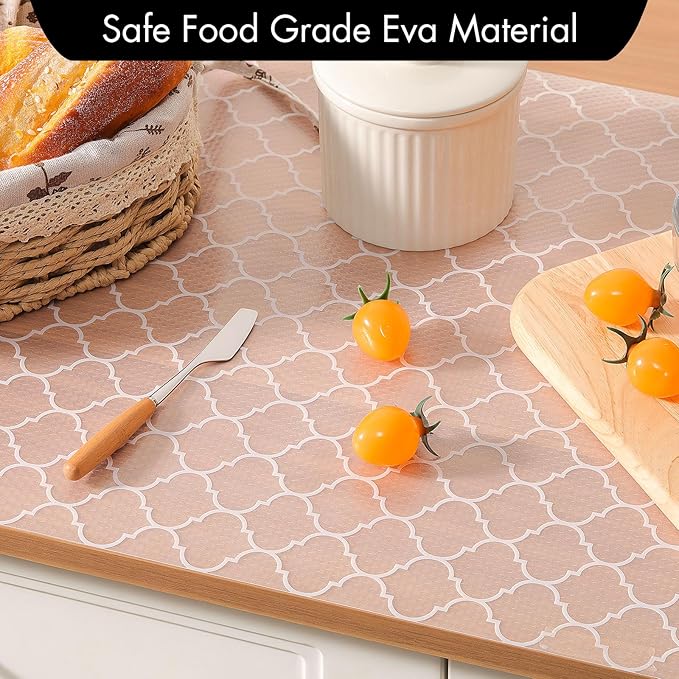 Cooyes Shelf Liner for Kitchen Cabinets – Non-Adhesive Waterproof EVA Liner for Drawers and Cabinets – Durable, Easy-to-Cut Shelf Paper with Modern Pattern