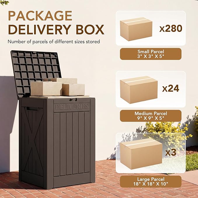 Lockable Outdoor Storage Box 52 Gallon, All-Weather Resin Deck Box for Patio, Garden, Pool, Organizes Furniture Cushions, Gardening Tools, Pool Accessories, Brown