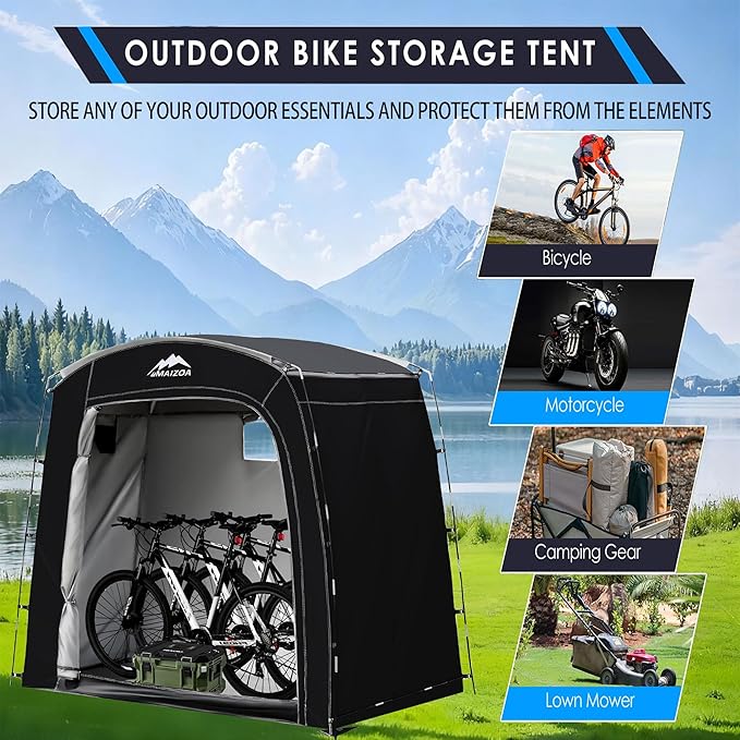 Bike Storage Tent, 90*33.5*75 In,Outdoor Portable Storage Tent,Made of 210D Oxford Cloth PU4000mm Waterproof Fabric, Storage Shed for 2-4 bike,Motorcycles,Garden Tools,Lawn Mower,Various Tools
