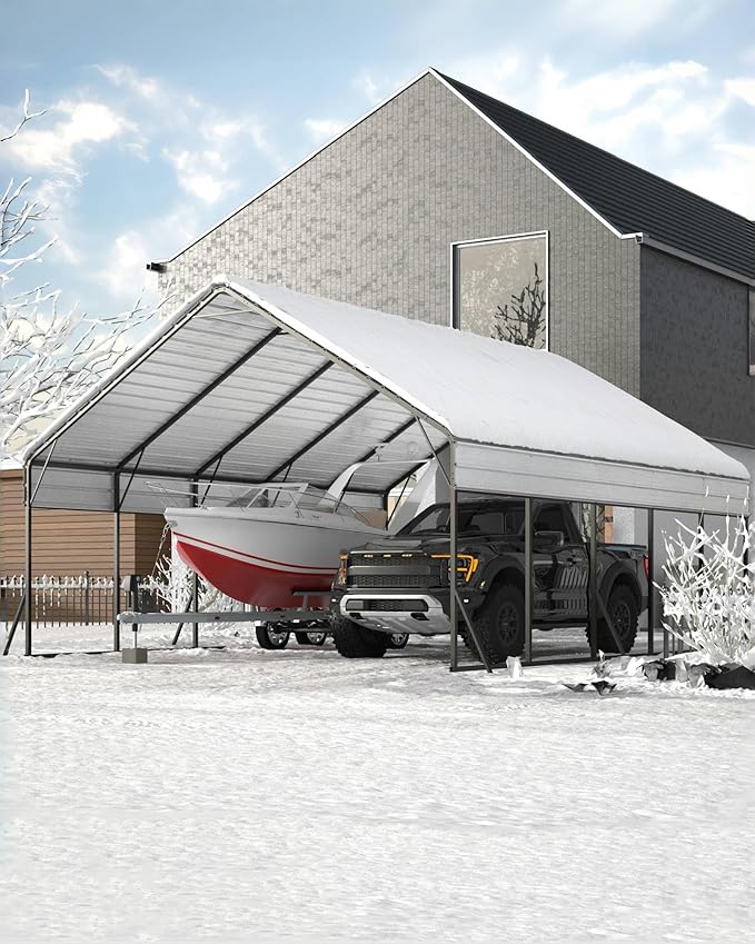 GarveeLife 20'x25'x13' Metal Carport for 2 Cars, Heavy Duty Car Ports with Reinforced Frame, Tall Metal Car Ports for Bass Boats, Full-Sized Pickup Trucks, and Tractors