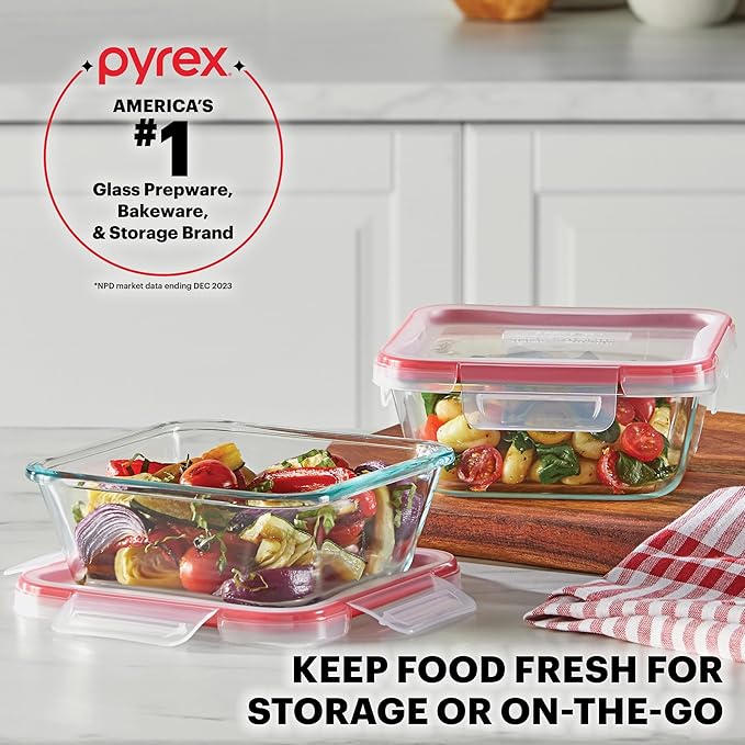Pyrex Freshlock (10-Pack) Mixed Sized Airtight Glass Food Storage Container Set, Non Toxic, with Plastic BPA-Free Leakproof Locking Lids
