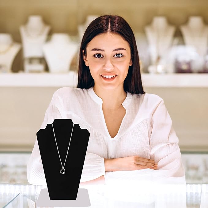 Novel Box 2 Pack Black Velvet Necklace Display Stands 8 1/4 W x 12 1/2 H Inches - Jewelry Stand Necklaces Organizer for Women - Elegant Necklace Easels for Craft Shows, Selling & Personal Use