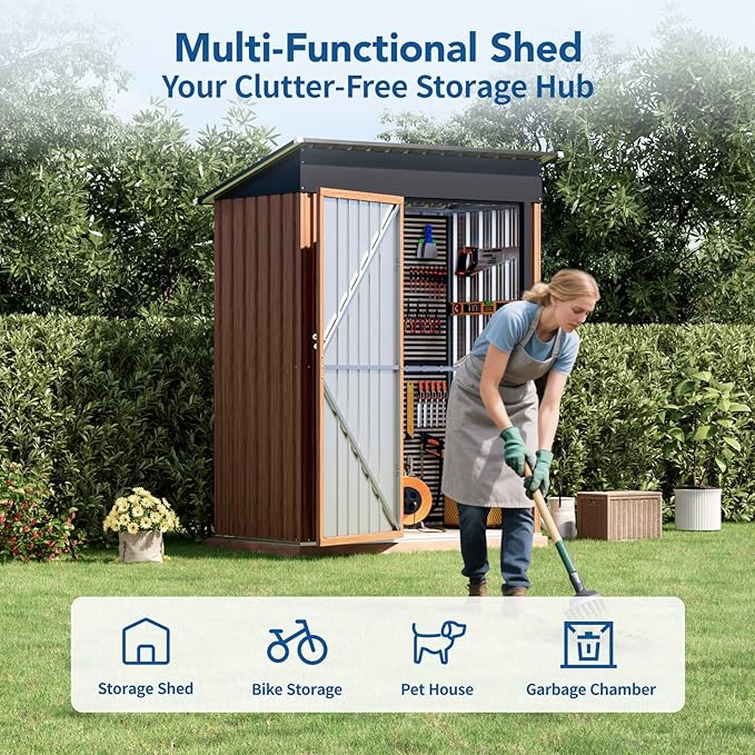 3x5FT Outdoor Storage Shed, Metal Garden Shed with with Floor Base,Updated Frame Structure & Lockable Door, Large Tool Shed for Backyard, Patio,Lawn,Utility & Bike Storage
