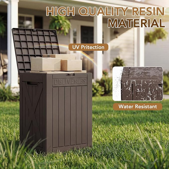 Lockable Outdoor Storage Box 52 Gallon, All-Weather Resin Deck Box for Patio, Garden, Pool, Organizes Furniture Cushions, Gardening Tools, Pool Accessories, Brown
