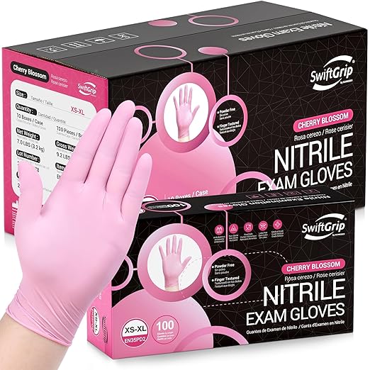 Pink Nitrile Gloves, 3-mil, Industrial Gloves Disposable Latex Free, for Cleaning & Esthetician, Rubber Powder-Free, 1000-ct Case (Medium)