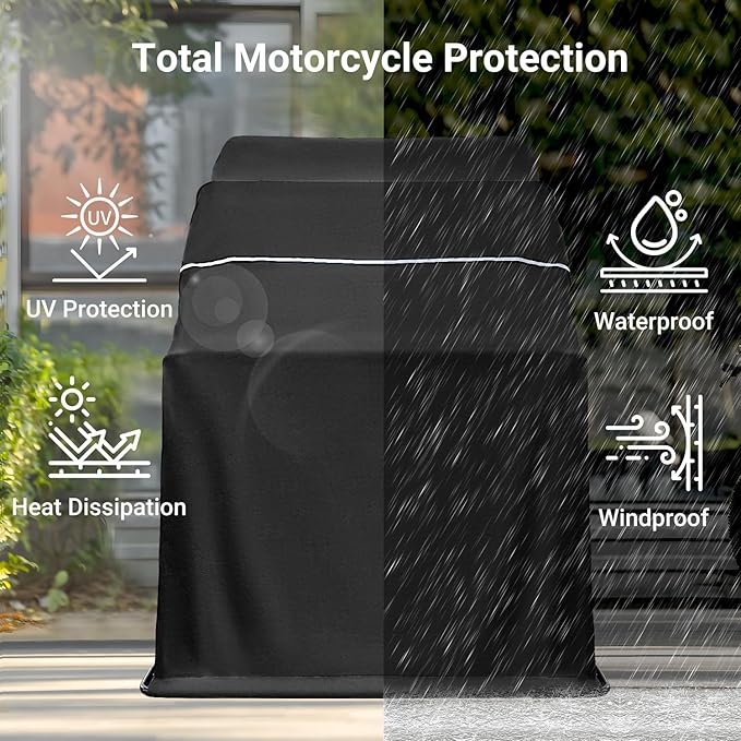 Motorcycle Storage Shelter Shed 4.5x11FT Motorcycle Garage Tent Heavy Duty Vehicle Motorcycle Shed with 600D Oxford Fabric Cover with 2 Roll-Up Side Windows (Black, L Size)