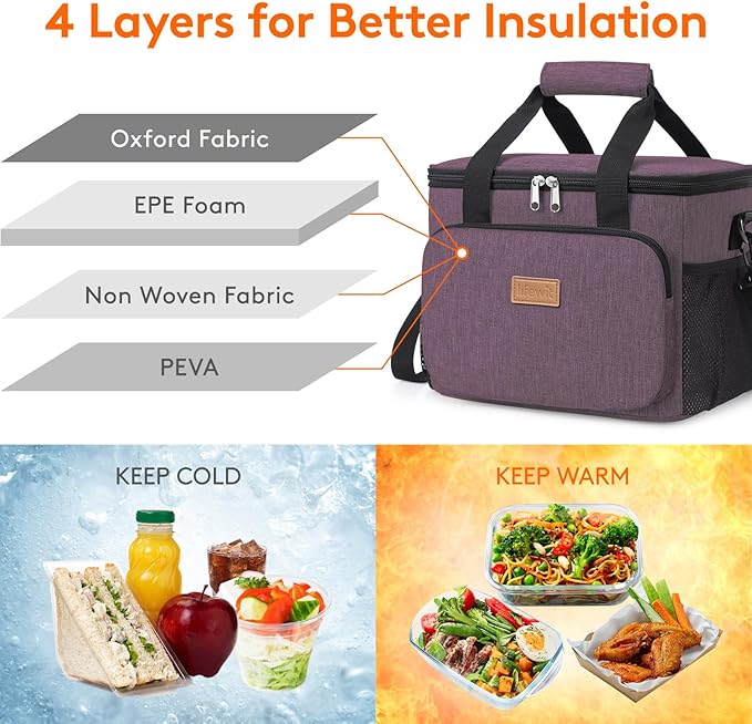 Lifewit Medium Lunch Bag Insulated Lunch Box Soft Cooler Cooling Tote for Adult Men Women, Purple 12-Can (9L)