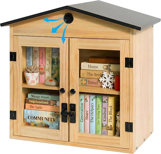 HAVLYN Little Library Box Outdoor Kit, Blessing Box Outdoor Food Pantry, Lending Library Box Outdoor, Premium Weather-Resistant Wood, Metal Roof, Natural Ventilation, Adjustable Shelf, Easy Assembly