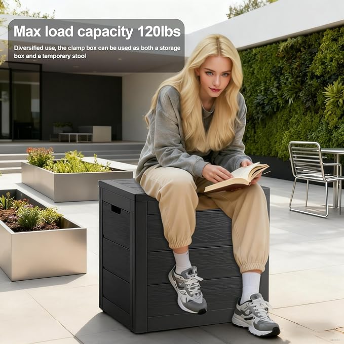35 Gallon Outdoor Storage Box, Deck Boxes Outdoor Waterproof, Plastic Patio Storage Bin, Box for Packages Delivery, Lockable, UV Resistant, Grey