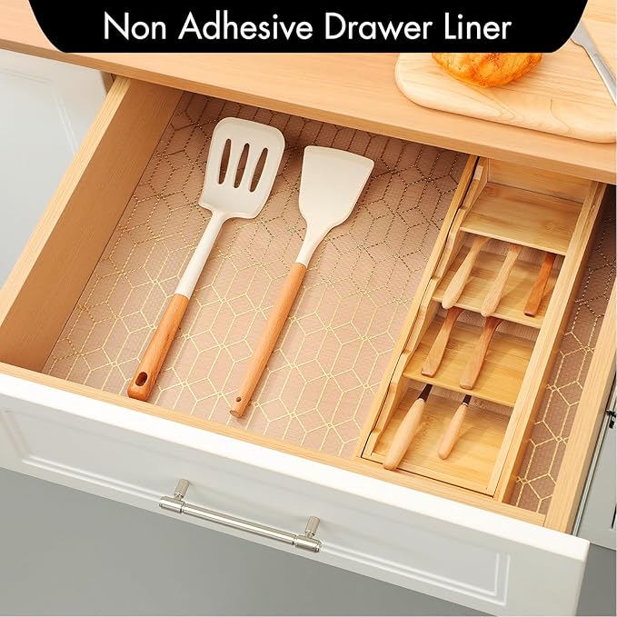 Cooyes Shelf Liner, Non Adhesive Drawer and Cabinet Liner, EVA Washable Oil-Proof Shelf Paper for Kitchen Cabinets, Refrigerator, Storage, Desks with Modern Pattern