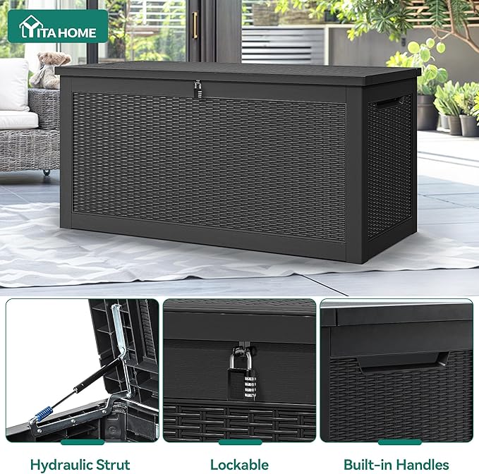 YITAHOME 260 Gallon XXL Large Deck Box, Outdoor Resin Storage Box, Lockable Storage Container for Patio Cushions, Furniture, Garden Tools, Water Resistant (Black)