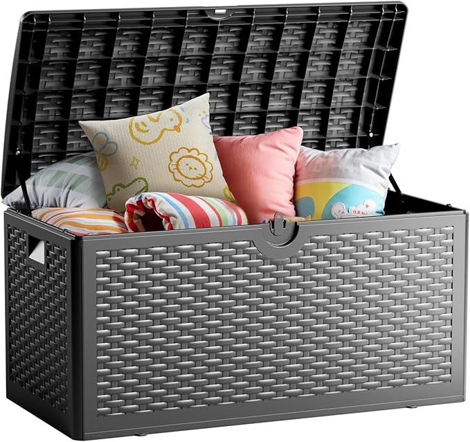 80 Gallon Resin Storage Box, All-Weather, Lockable Multi-Purpose Deck Box for Outdoor Cushions, Patio Items, and Garden Equipment, (Pure Black)