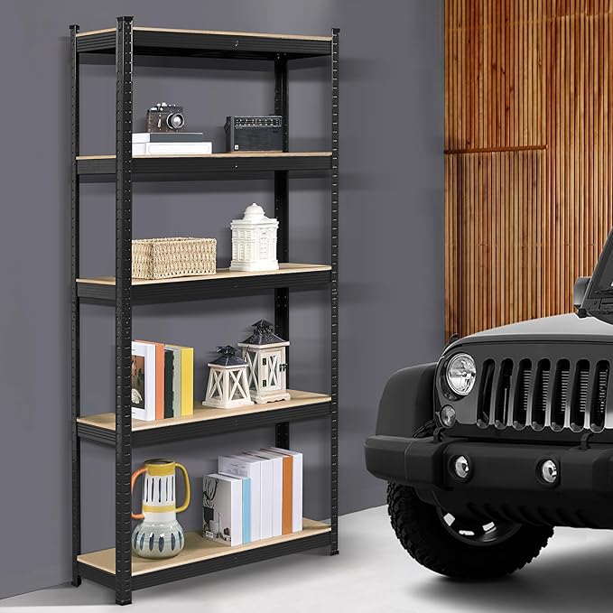 Topeakmart 5-Tier Utility Shelves, Metal Storage Shelves Garage Shelving Unit Adjustable Garage Storage Shelves Storage Racks Heavy Duty Shed Shelving- Black, 35.5 x 12 x 71 Inch
