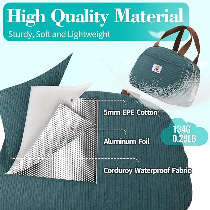 Lunch Box Lunch Bag for Women Girls Teens, Cute Lunch Box Cooler Bag, Portable Small Insulated LunchBox Reusable Corduroy Lunch Tote for Work/Travel/Picnic/School (Lake Green)