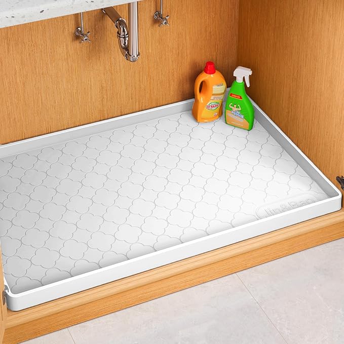 Jin&Bao Waterproof Under Sink Mat 37" x 22", Thick Silicone Mat Cabinet Protector for Kitchen and Bathroom, Shelf Liner, Home Organizer and Storage, Multipurpose Tray for Gadgets and Essentials