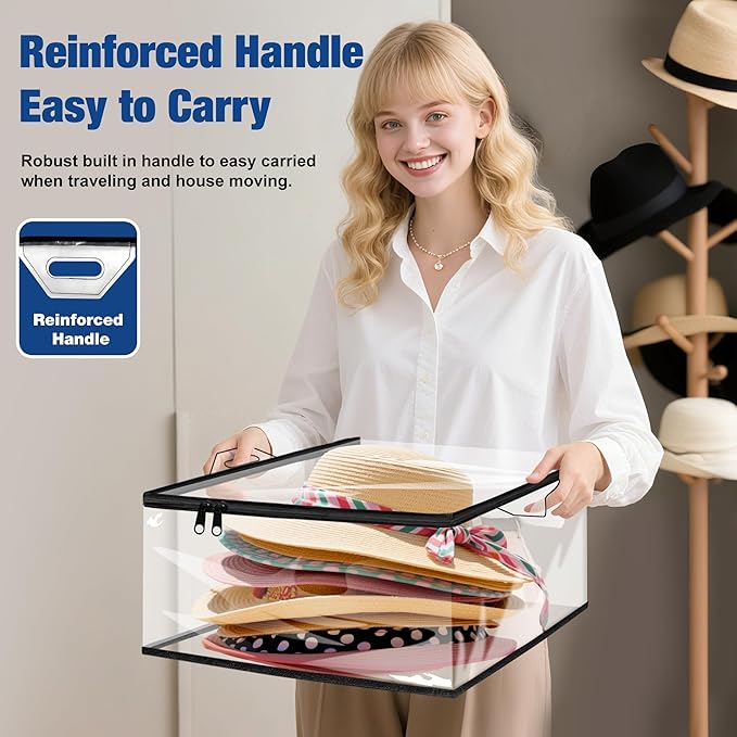 Clear Hat Storage Bag, Cowboy Women Hat Organizer with Handle, Large Capacity for Cloth, Books, Blanket, Travel， Dorm