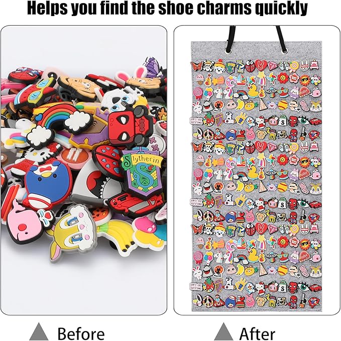 JUXYES Shoe Charms Organizer Wall Hanging Collection Holder With 216 Holes, Portable Decorative Croc Display Hanging Decoration Storage Organizer, Gray