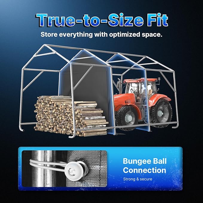ADVANCE OUTDOOR 10x15 ft Shelter Storage Shed Steel Metal Peak Roof Portable Garage Carport for Motorcycle, Boat or Garden Tools with 2 Roll up Doors & Vents, Gray