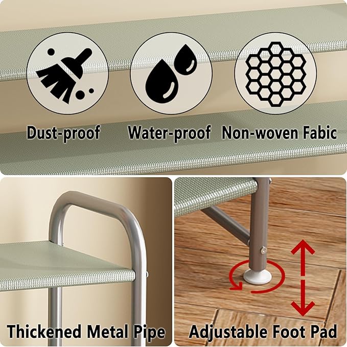 Shoe Rack 3 Tier Long Storage Organizer Wide Metal Shoe Shelf for Closet Entryway Grey