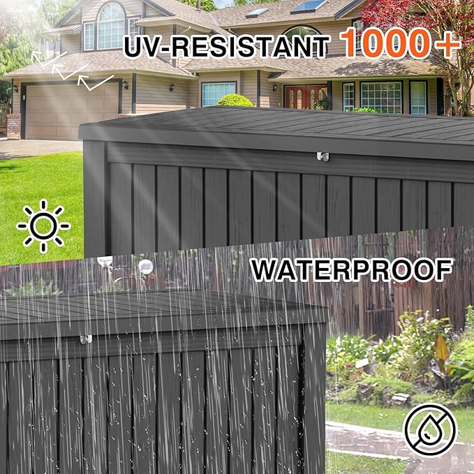 180 Gallon Lockable Resin Outdoor Storage Box, Waterproof & Weather Resistant Deck Box for Patio Cushion, Garden Tools & Pool Accessories, Black