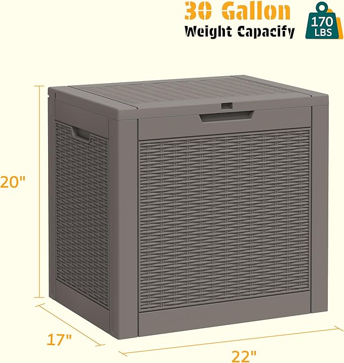 NUNU LAB 30 Gallon Outdoor Storage Box Waterproof, Outside Package Delivery Deck Boxes with Lockable Lid, Backyard Storage Bin For Garden Tools, Patio Cushions Accessories, Gray