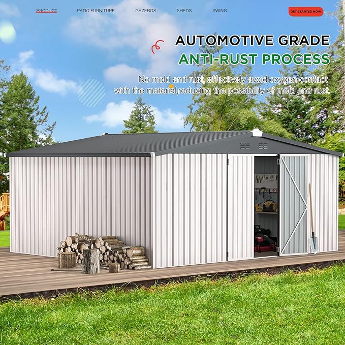 AECOJOY 12' x 14' Outdoor Storage Shed, Large 14x12 Metal Sheds & Outdoor Storage Clearance Steel Yard Shed with Lockable Doors, Utility Tool Storage Garden Shed for Backyard, Patio and Outside use