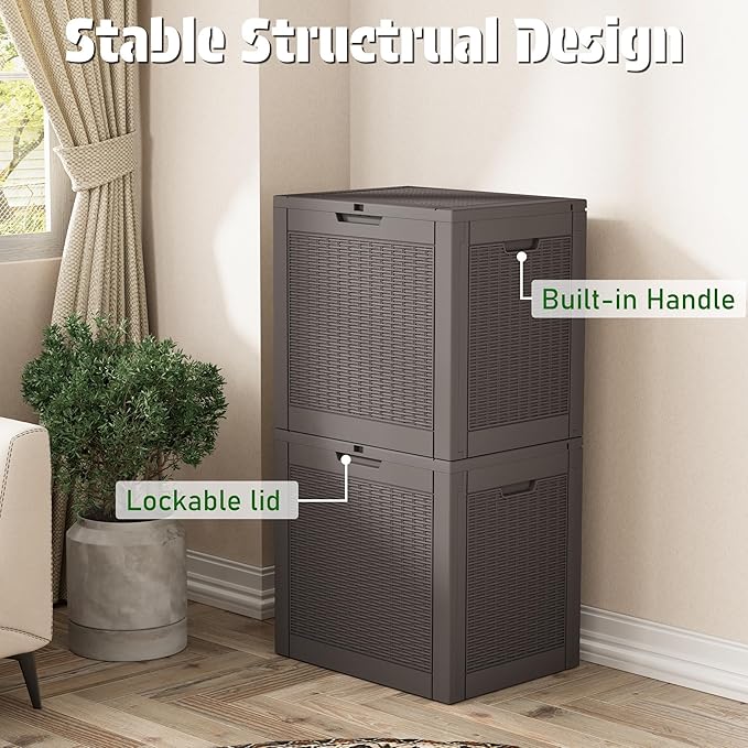 NUNU LAB 35 Gallon Outdoor Storage Box Waterproof, Outside Package Delivery Deck Boxes with Lockable Lid, Backyard Storage Bin For Garden Tools, Patio Cushions Accessories, Gray