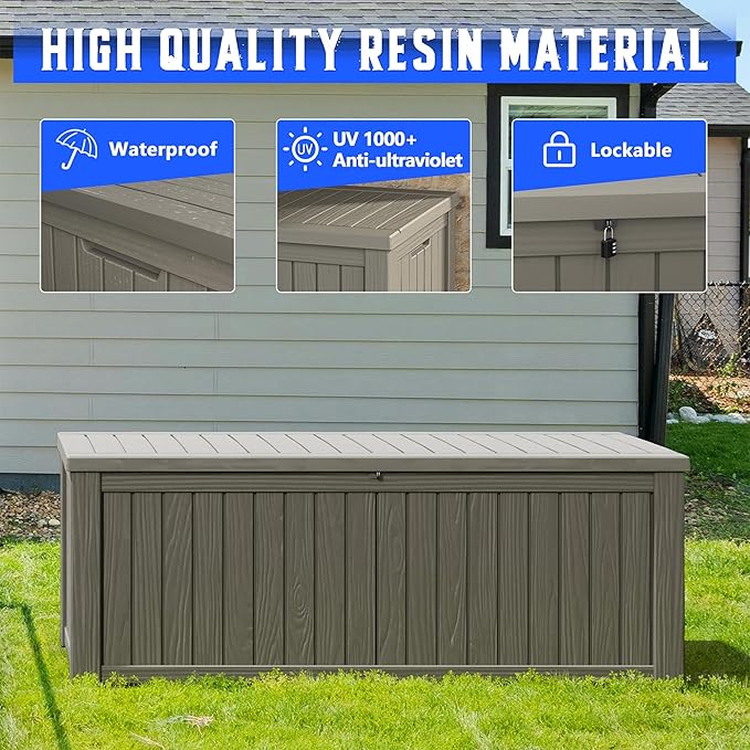 Oudoor Storage Deck Boxes Waterproof, Waterproof and UV Resistant Outdoor Storage Box Lockable Lid for Delivery Box, Indoor, Garden Tools, Pool Supplies, Patio (Grey, 220 Gallon)